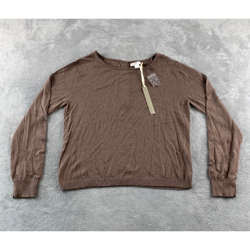 Kenar Womens Brown Angora Blend Long Sleeve Button Back Sweater Size Large NWT